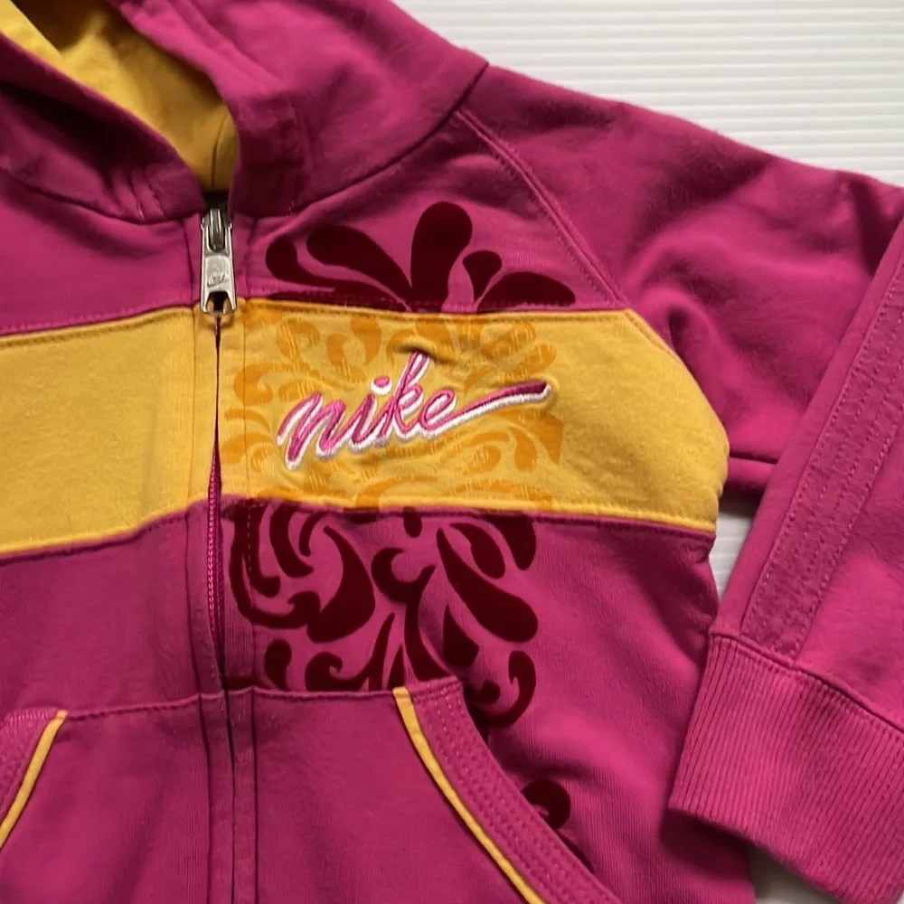 Nike hoodie, pink with yellow band, girls size 3T